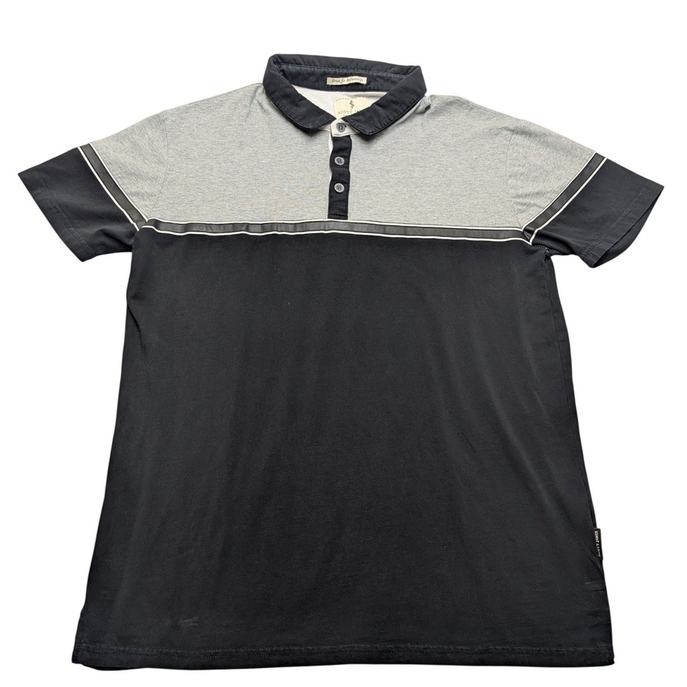 Scott James Polo Shirt Mens Large Black Gray Colorblock Cotton Blend